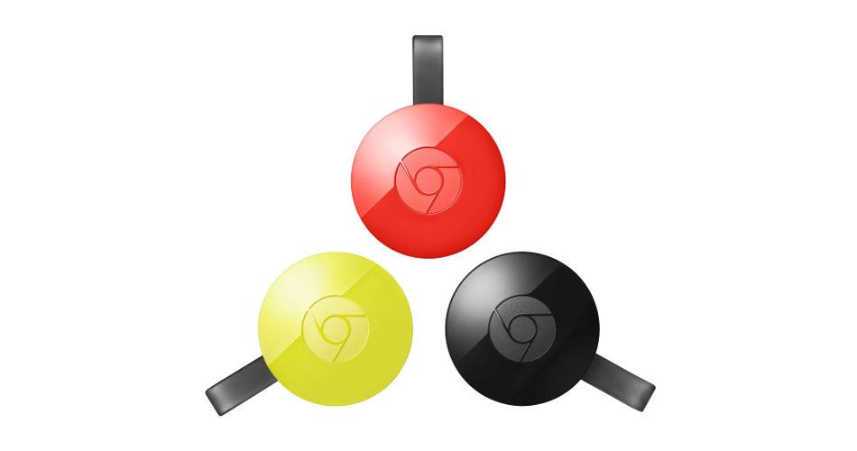 google chromecast 2 rod gul svart