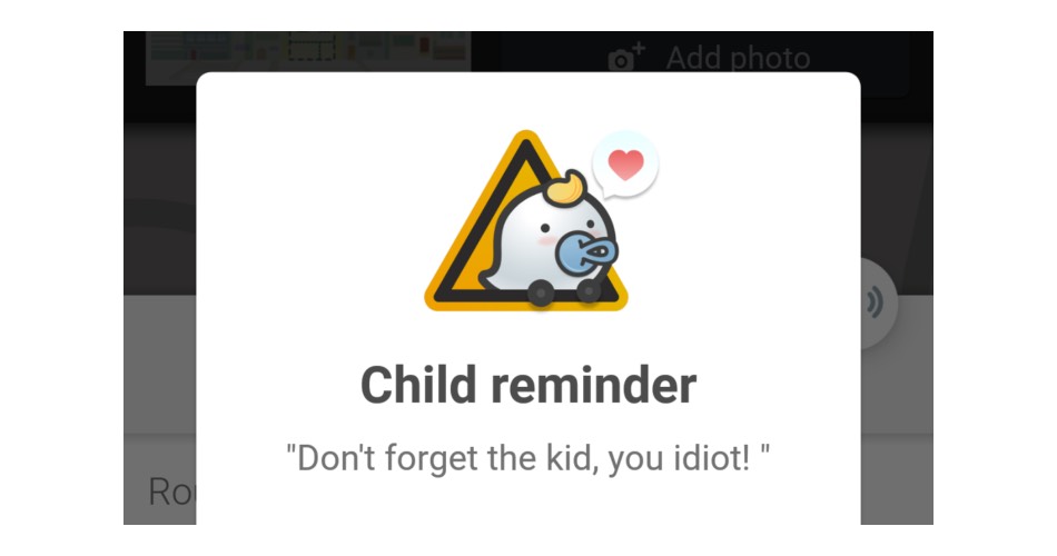 waze paminnelse om barn i bilen