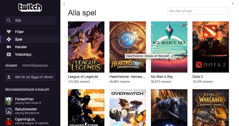 twitch game selection