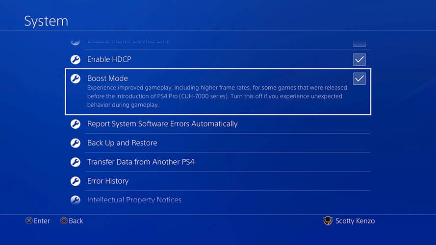 sony playstation 4 pro boost mode