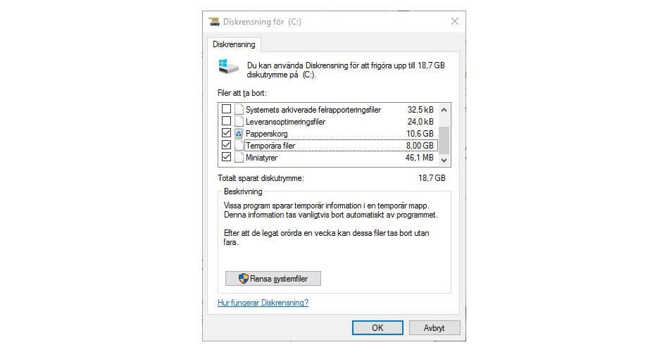 Diskrensning i Windows 10