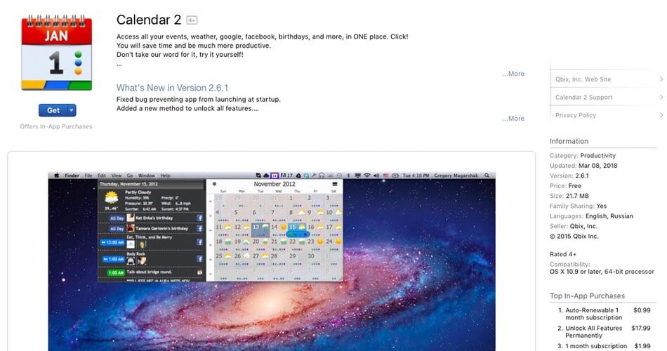 calendar 2 mac app store