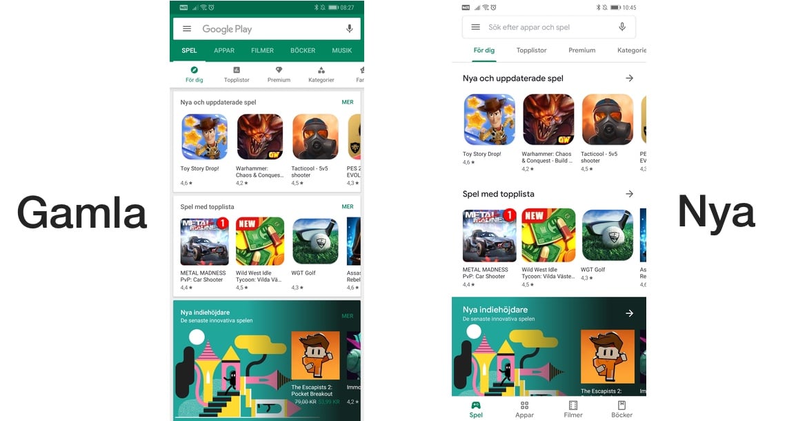 google play store design gamla vs nya