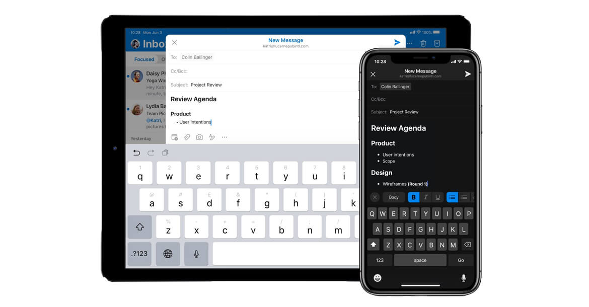 microsoft outlook formatera text ios apple