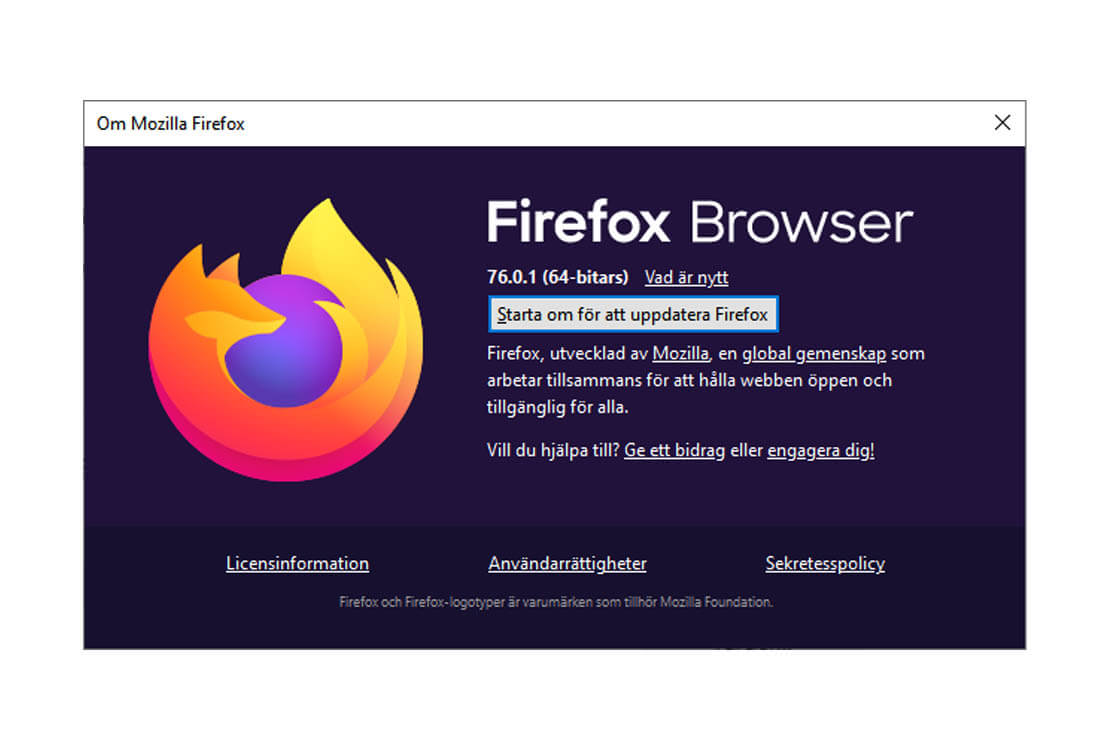 firefox browser starta om uppdatera dialogruta 2020