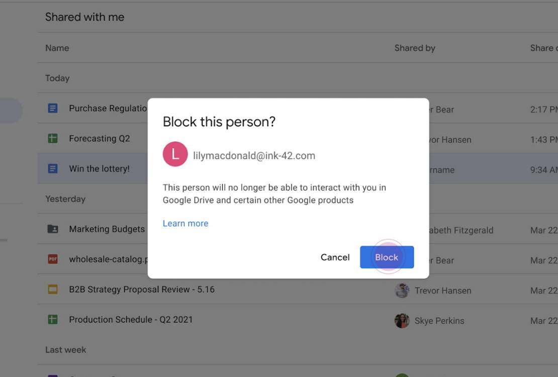 google drive block user 2021 browser