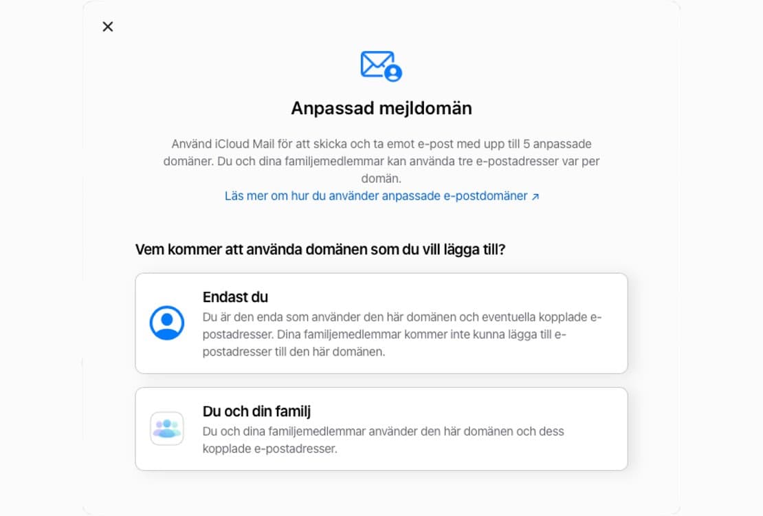apple icloud anpassad mejldoman beta 2021