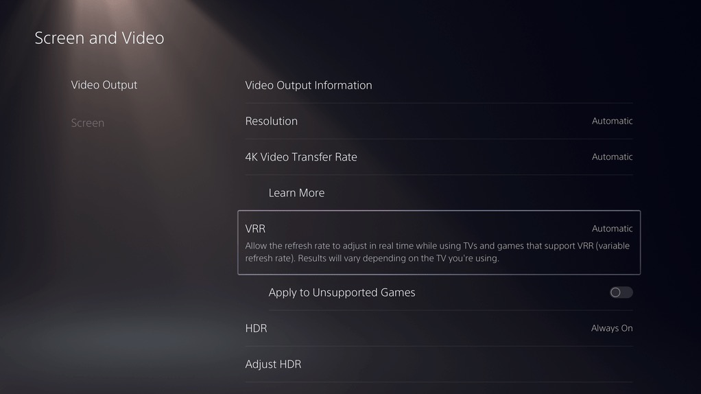 sony ps5 vrr settings 20220