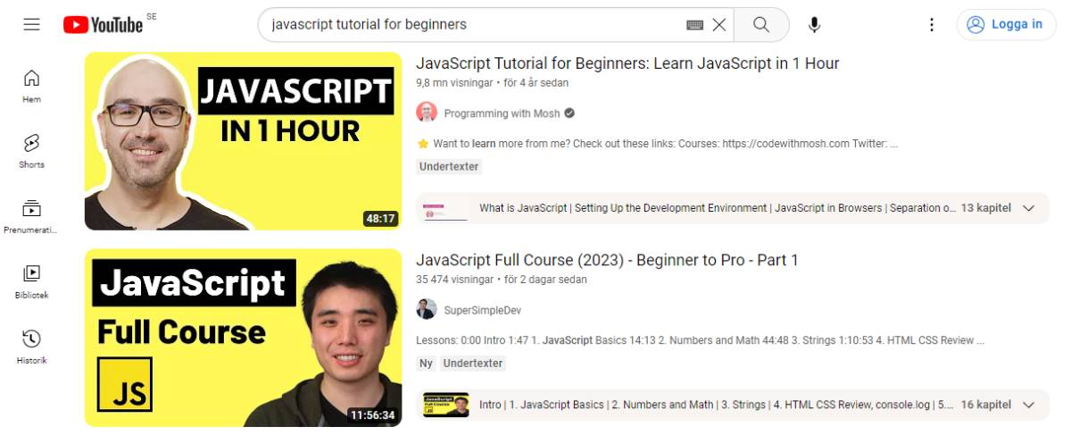 Youtube skärmdump Javascript