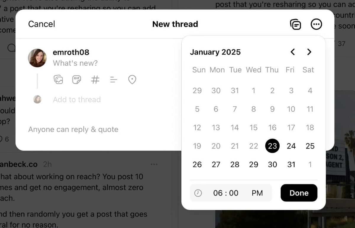 threads schedule ui 2025